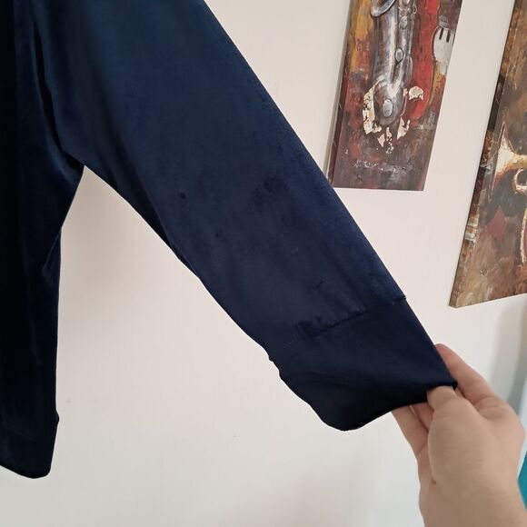 Vintage Y2K Jacket Velvet Plus Size Navy Blue Comfy Track Velour Loungewear - Picture 4 of 9